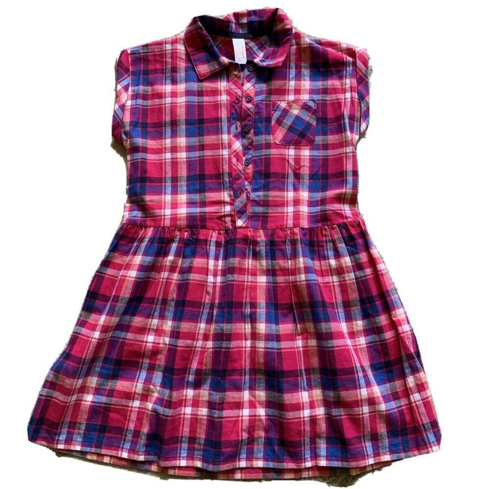 Cat & Jack Short Sleeve Plaid Woven Dress pink